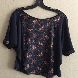 Navy and print Anthropologie boat neck top